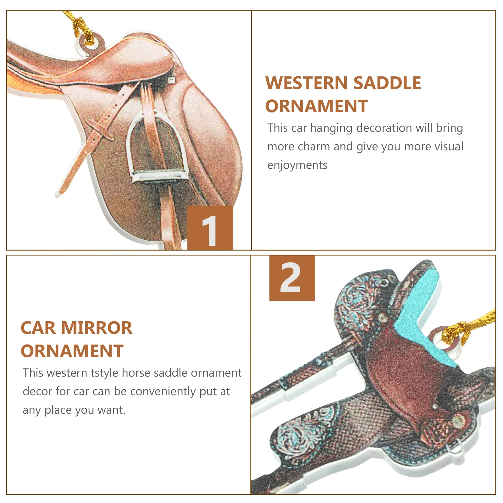 

2Pcs Western Horse Saddle Ornament Car Hanging Decoration Rearview Mirror Pendant Car Accessories Interior Decor