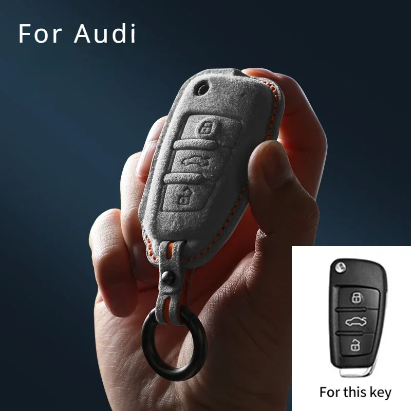 

Suede Leather Car Key Case Shell Keychain For Audi Car Flip Key Fob For Audi A1 A4 B9 A5 A3 A6 8S S5 S7 8W Q5 Q2 Q3 Q7 R8 S6 RS3