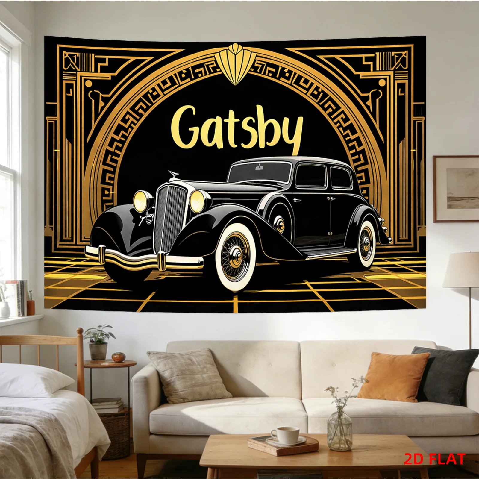 Art Deco Gatsby Tapestry Vintage Car Wall Hanging Roaring Twenties Jazz Age Luxury Decor Poster Home Room Man Cave Artwork