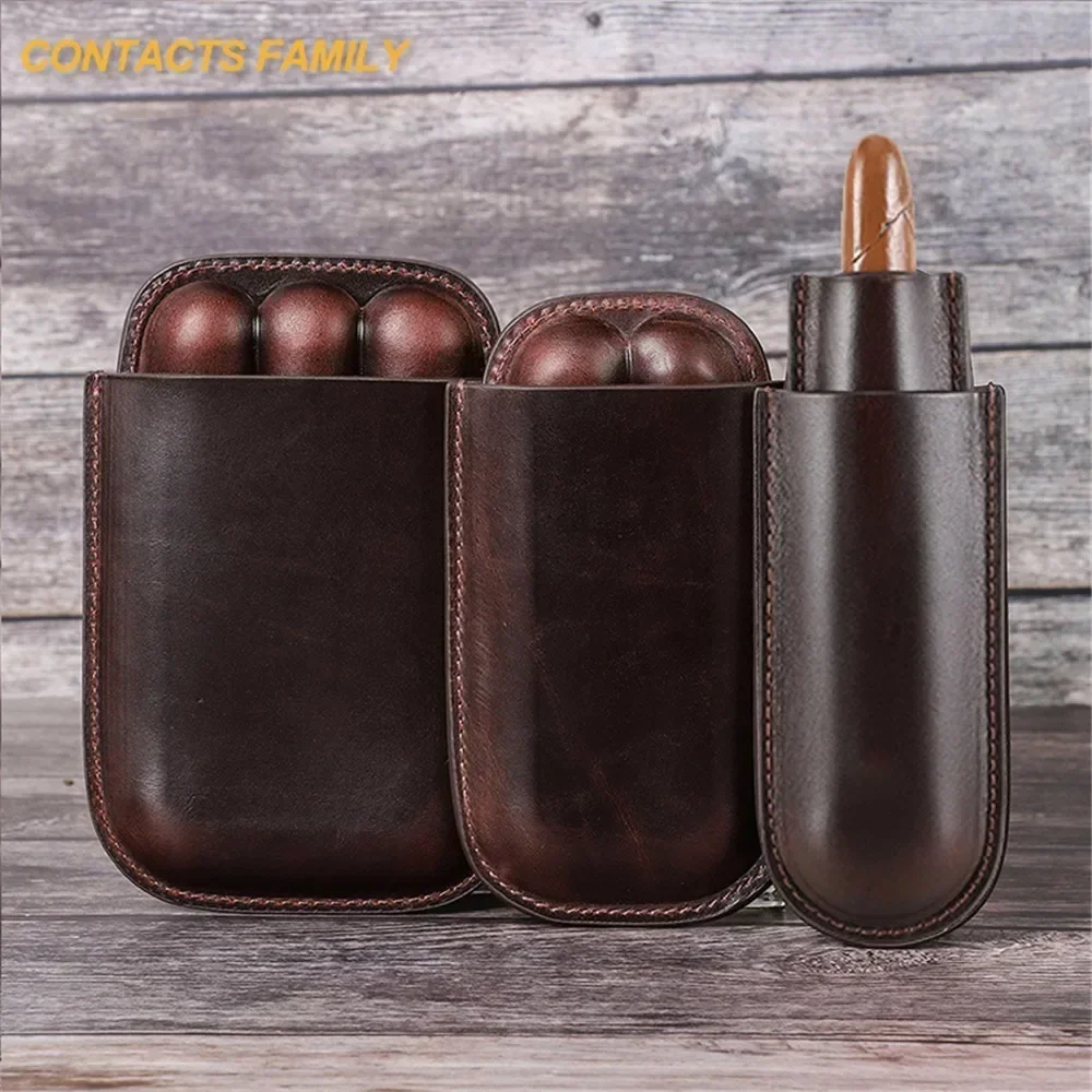 Leather Cigar Case Multiple Cigars Sets Storage CONTACT'S FAMILY Portable Cigar Box Humidor Box for Travel Gift for Man Father