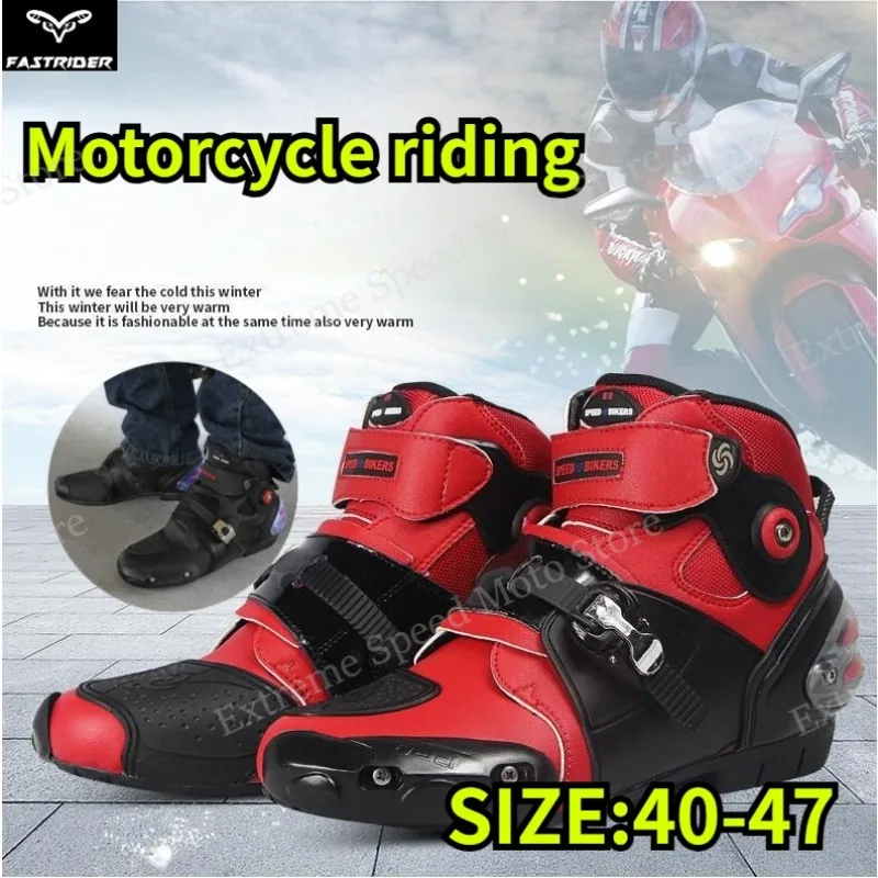 

Short Ankle Motorcycle Boots, Protective Motocross Boots with Adjustable Straps, Anti-Slip Racing Boots for Men