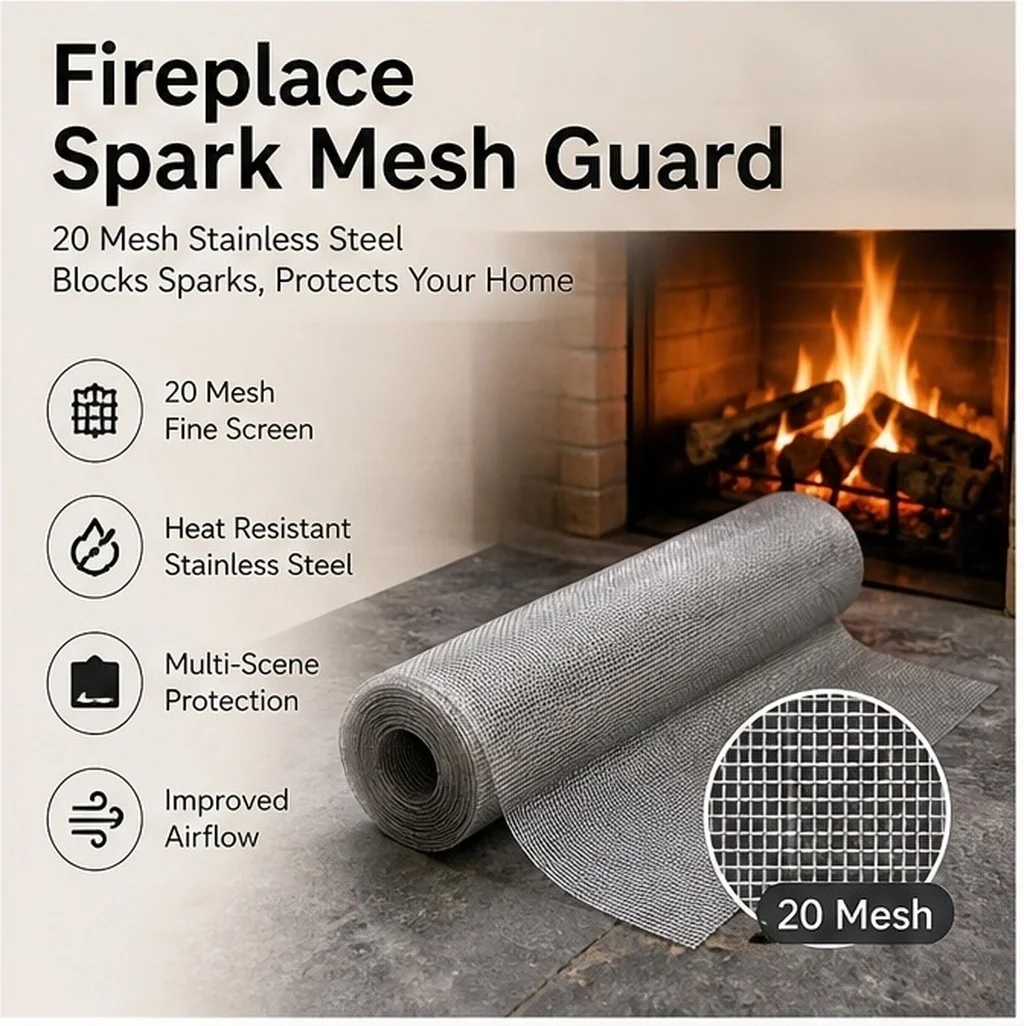 Fireplace Spark Mesh Guard 23.62x11.81 Stainless Steel Heavy Duty Spark Protector Mesh Screen for Wood Burning Fireplace Safety