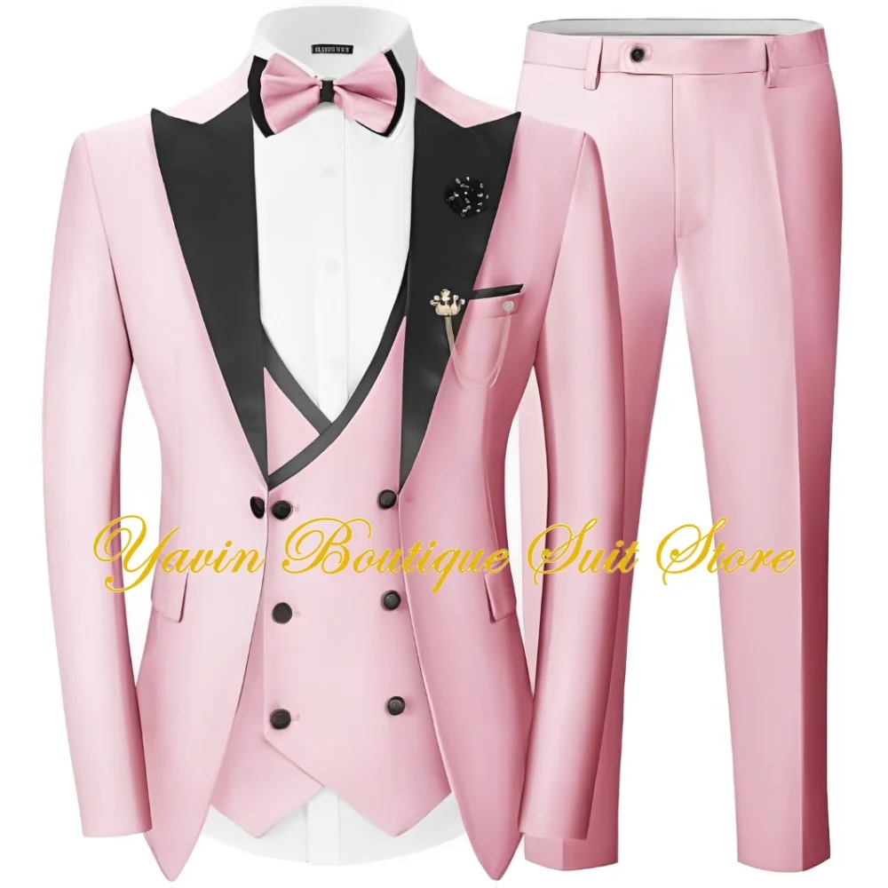 Men's Wedding Tuxedo Elegant Men's Suit Customized Blazer Lapel Collar Jacket Pants Vest 3-piece Set