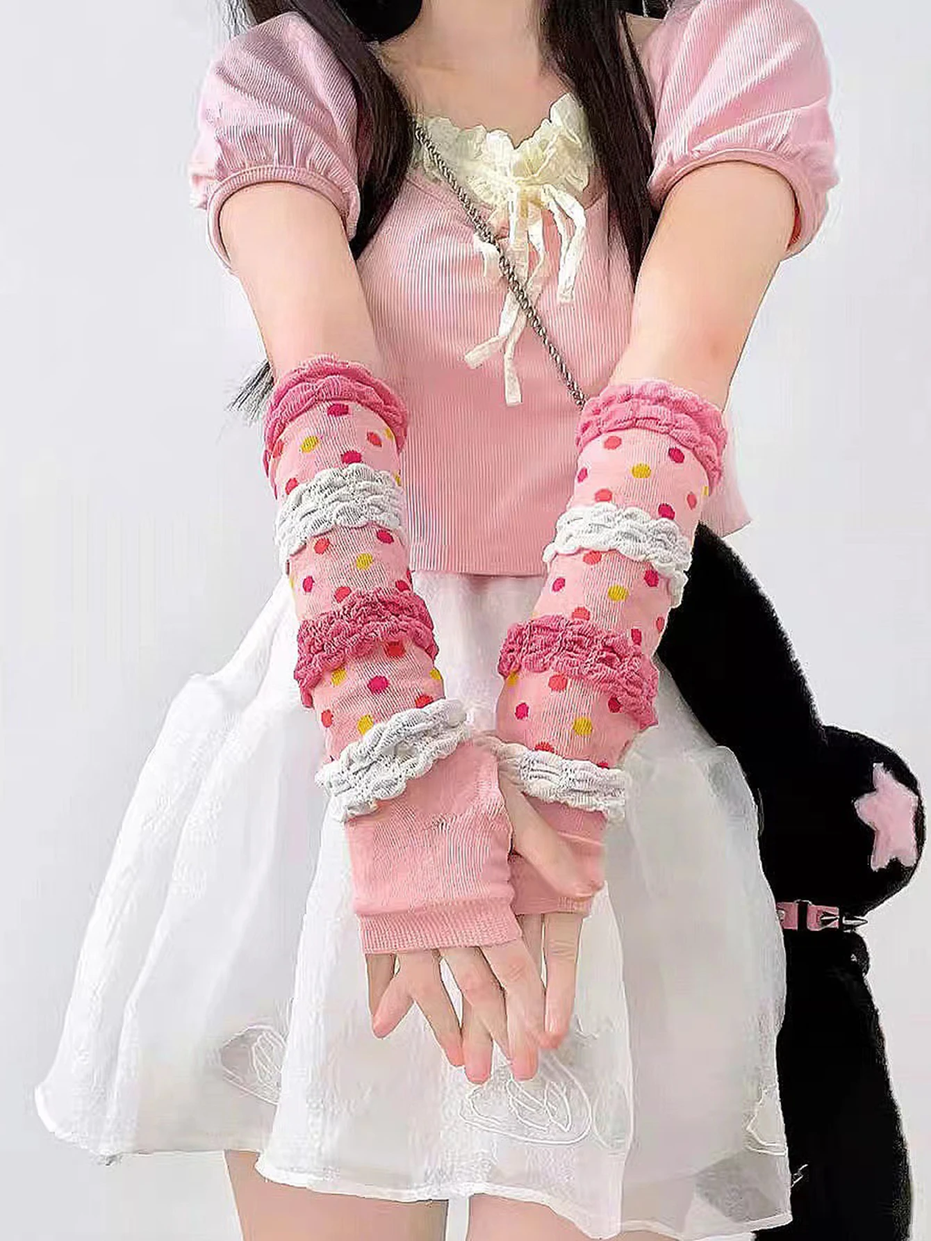 

Женские рукава с защитой от ультрафиолета, солнцезащитные перчатки розового цвета, нарукавники для занятий спортом на открытом воздухе, милые японские рукава для женщин