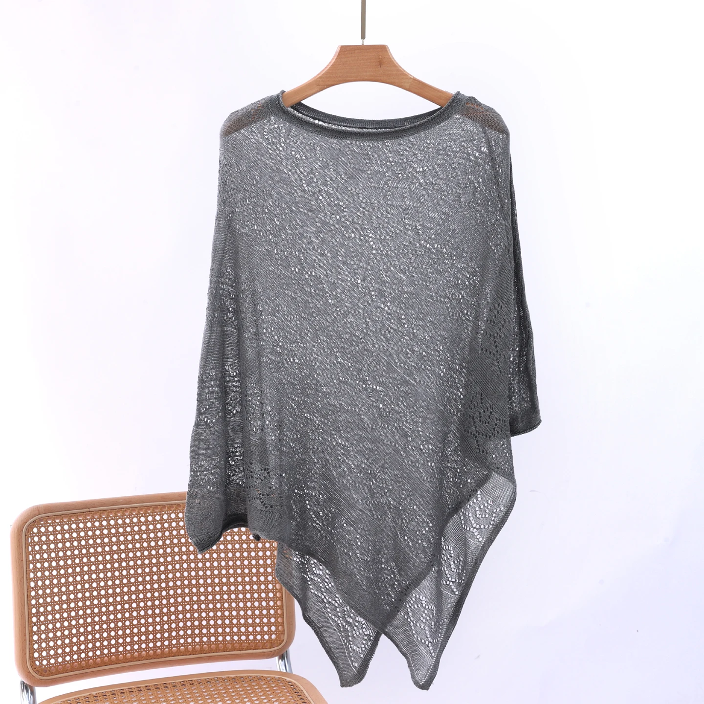 Women Solid Round Collar Irregular Hollow Out Poncho Oversized Loose Shawl Wrap Men Beach Sun Protection Breathable Cover-ups