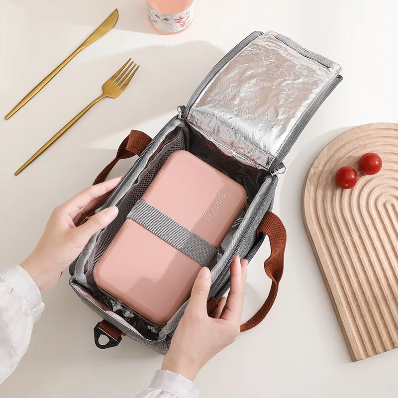 Neue tragbare Lunch-Tasche für Damen, thermoisolierte Lunchbox, Kühltasche, wasserdichte Bento-Tasche, Büro-Essens-Umhängetasche – Detail 2