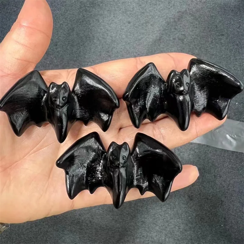 

Natural Black Obsidian Bat Figurine Crafts, Healing Crystals, Carving, Halloween Gift, Home Decoration, 1Pc