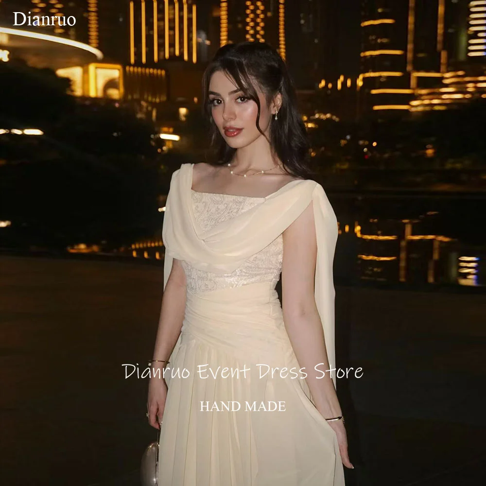 Dianruo สวยชีฟองสายชุดราตรีชายหาดจีบอย่างเป็นทางการ 2025 ผู้หญิงริบบิ้นลูกไม้ Robes De Soirée ที่กําหนดเอง