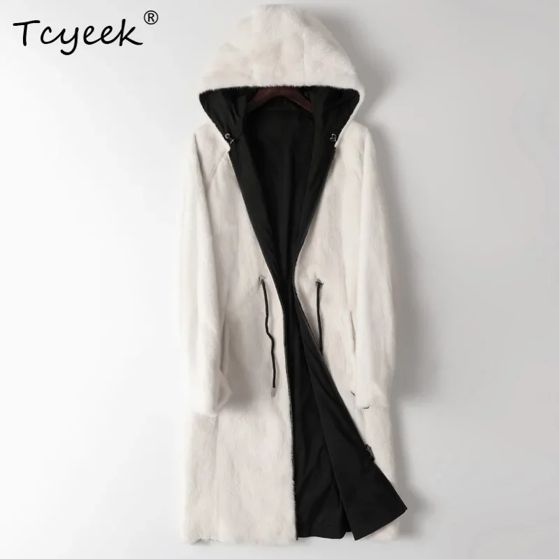 Tcyeek Top Quality Mink Fur Coat Men Winter Jacket Mid-length Parka Whole Female Mink Real Fur Coat Mens Clothing Slim Fit 2025