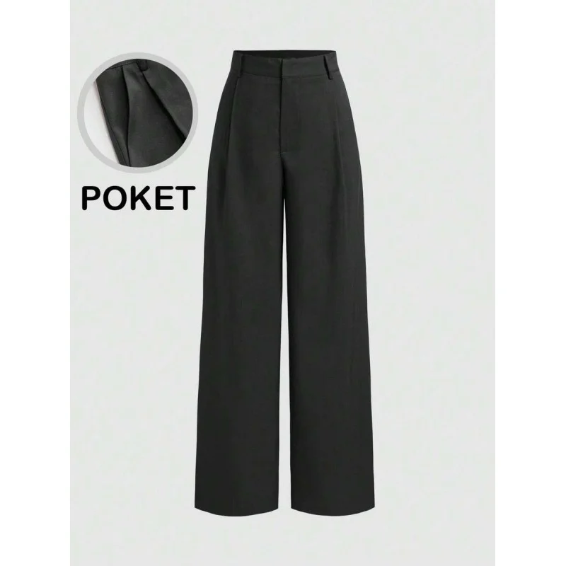 Women's Casual Pocket Pants High Waist Trousers Fashionable Spring Collection Neutral Style Online And Offline Available