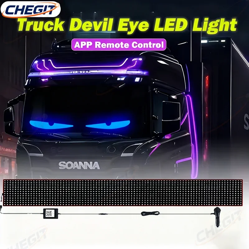 

Large LED Pixel Panel Light for Truck Car Devil Eye Remote Control APP Soft Foldable 12V Windshield Lighting Scrolling Board