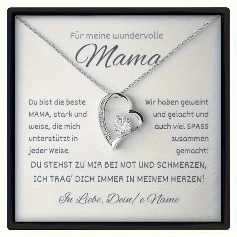 Cubic Zirconia Decor Heart-shaped Pendant Necklace With Gift Box & German Card, Birthday Gift, Mother's Day Gift For Mom