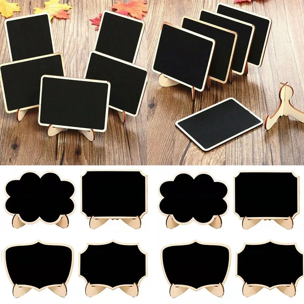 Mini caballete de madera con forma de encaje para mensajes, tablero de escritura, accesorios para notas, mesa, tarjeta de lugar, cumpleaños, color negro, 10 piezas