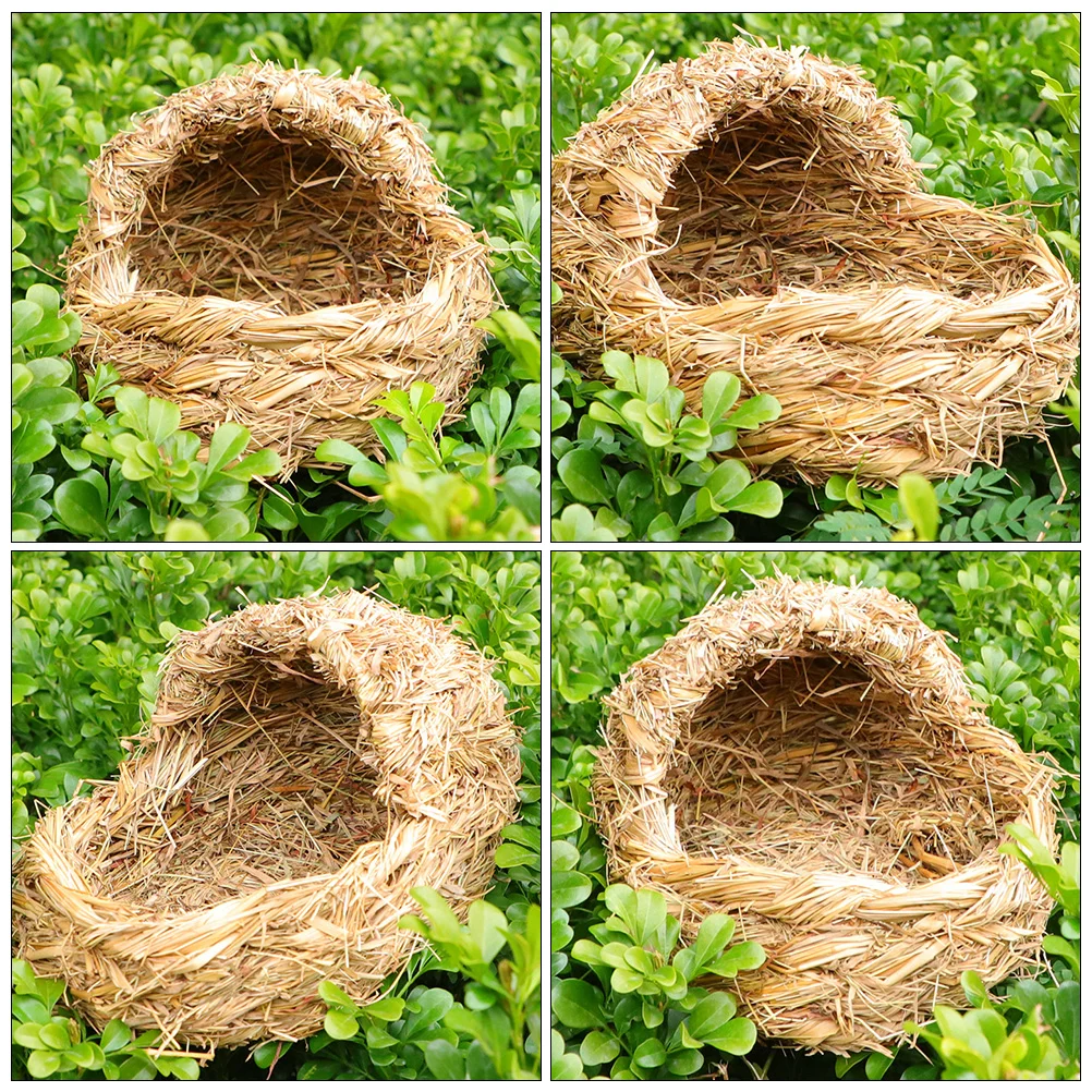 1pc Grass Woven Rabbit Nest Woven Guinea Bed Pet Habitat House (Light Yellow) Durable Straw Cat Bed Simple Pet Sleeping Bed