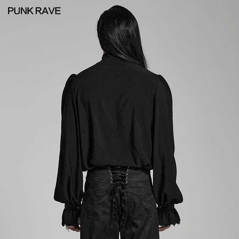 PUNK RAVE Men\'s Gothic Chiffon Exquisite Ruffle Stand Collar Shirt Party Club Tops Spring/Autumn Shirts for Men Clothing