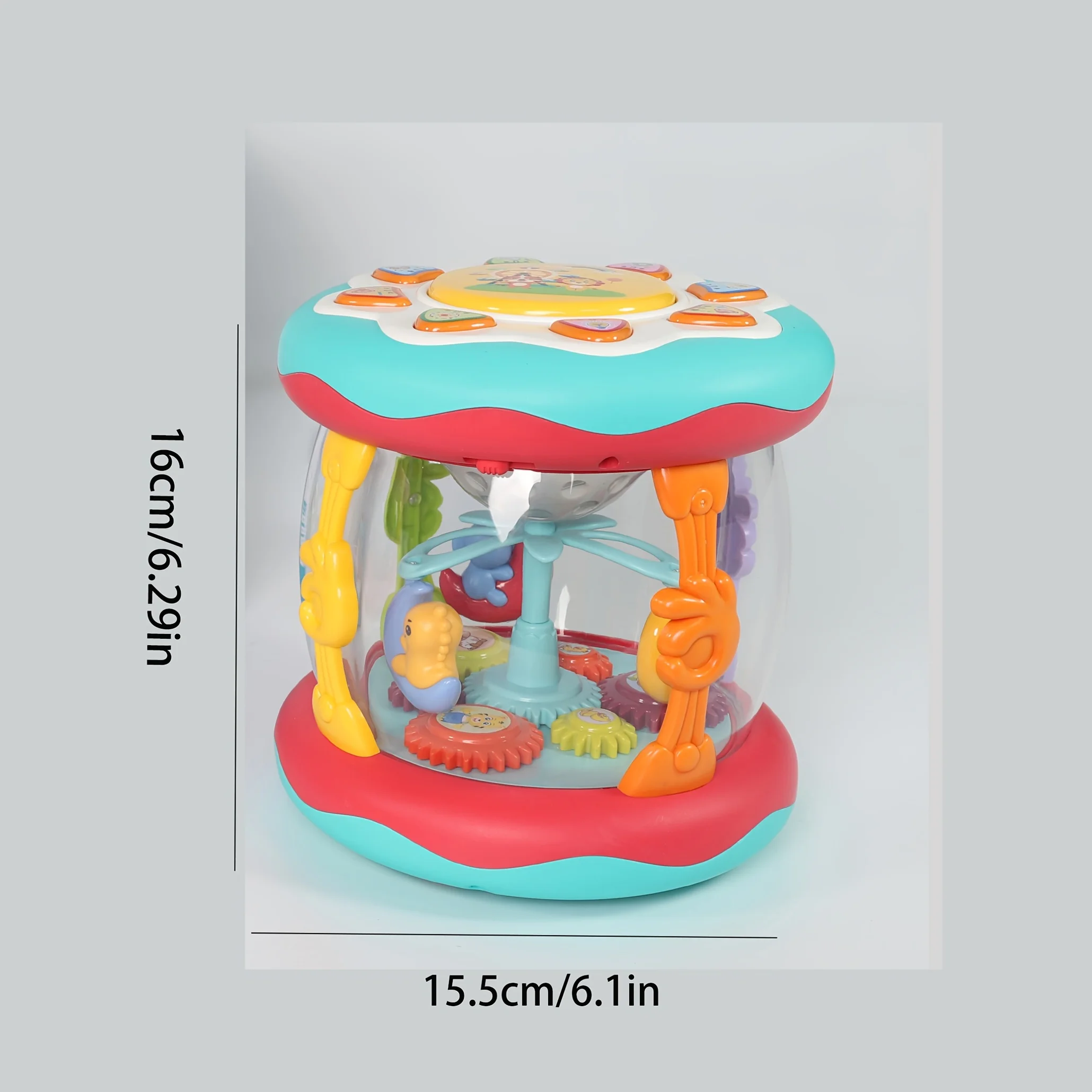 Kids Rotating Music Drum Toy with Light Sound Early Educational Musical Toy for 12+ Months Toddlers Green Pink Random Color.
