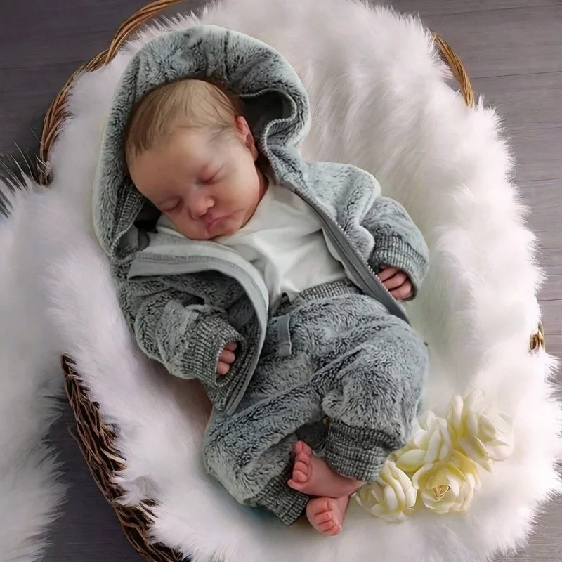 

18Inch Sleeping Levi Bebe, Reborn Baby Boy Full Vinyl Doll Lifelike Hand-Painted Hair Newborn Doll Can Take Shower Art Doll Gift