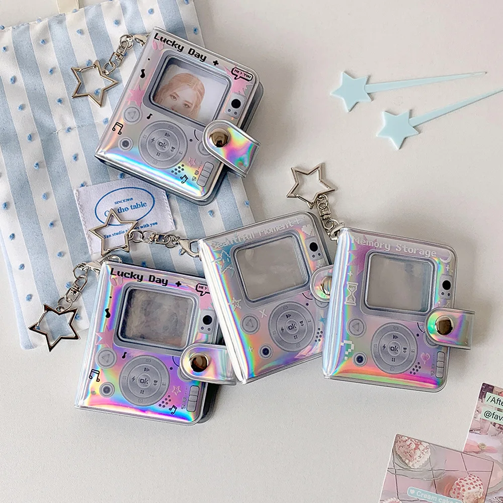 

Retro camera mini photo album laser colorful star chasing ID photo storage album star pendant card album with keychain