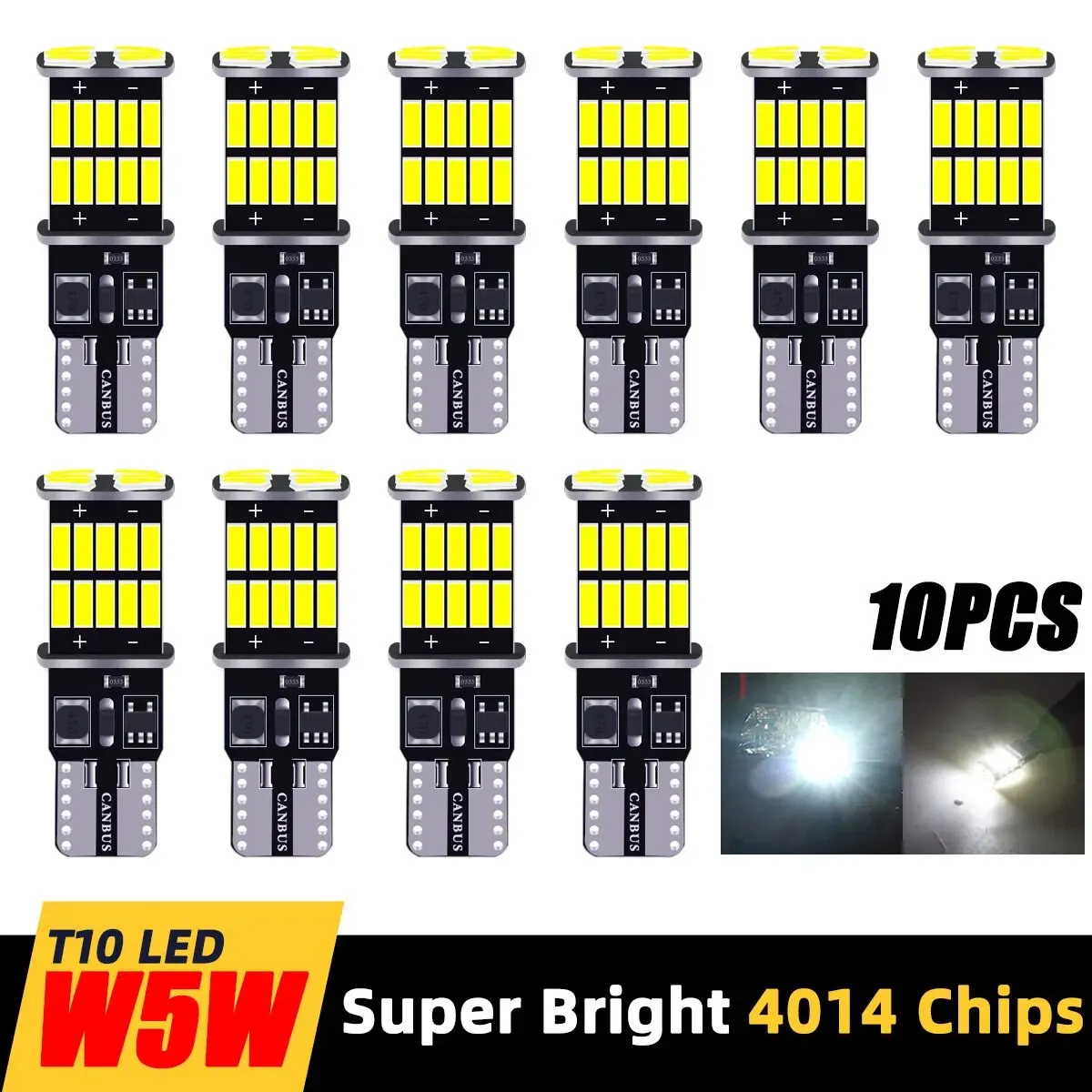 10PCS T10 4014 26SMD W5W Canbus NO Error Car Interior Map Dome Lights Parking Light Auto Signal Lamp 12V Universal White