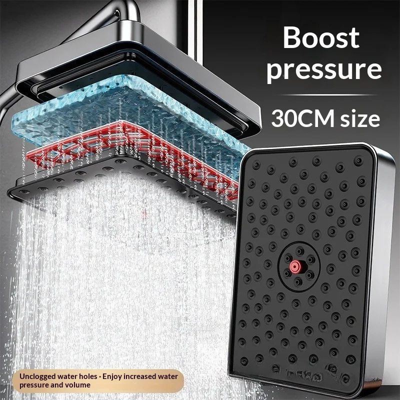 Anti-clogging top spray shower head, large pressurized overhead sprinkler for bathroom, powerful water flow and easy descaling