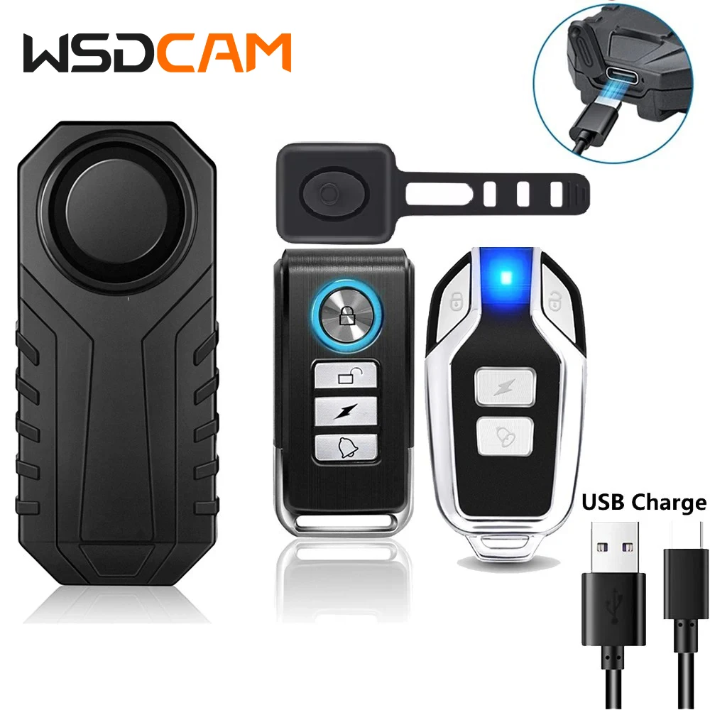 Wsdcam USB Charging Bike Alarm Anti Theft Vibration Sensor Alarm Remote Control Motorcycle Alarm Security Protection 113dB