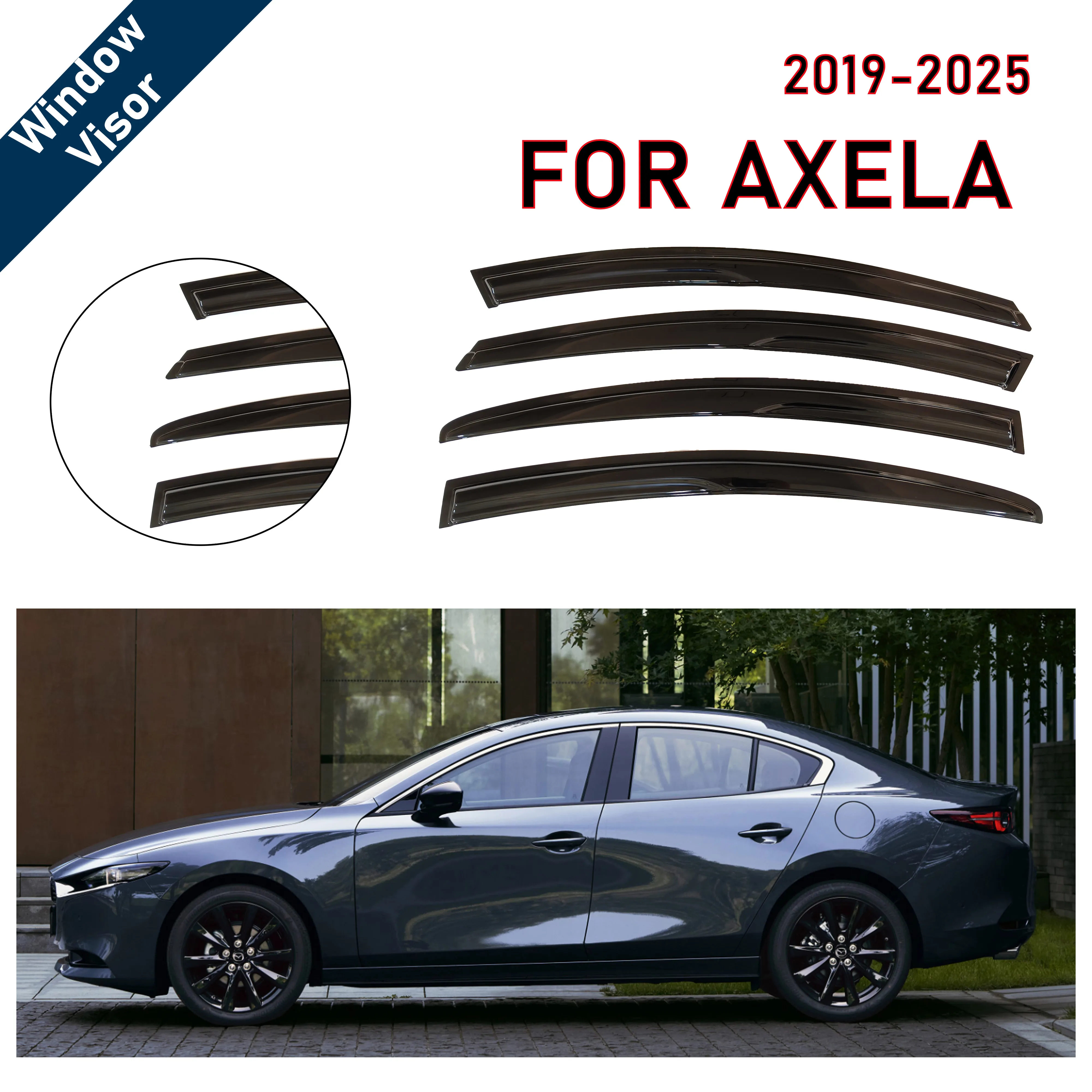 

Window Visor for Mazda Axela/Mazda 3 2019-2025 | 4pcs Rain Guard Wind Deflector | Car Weather Shield Accessory
