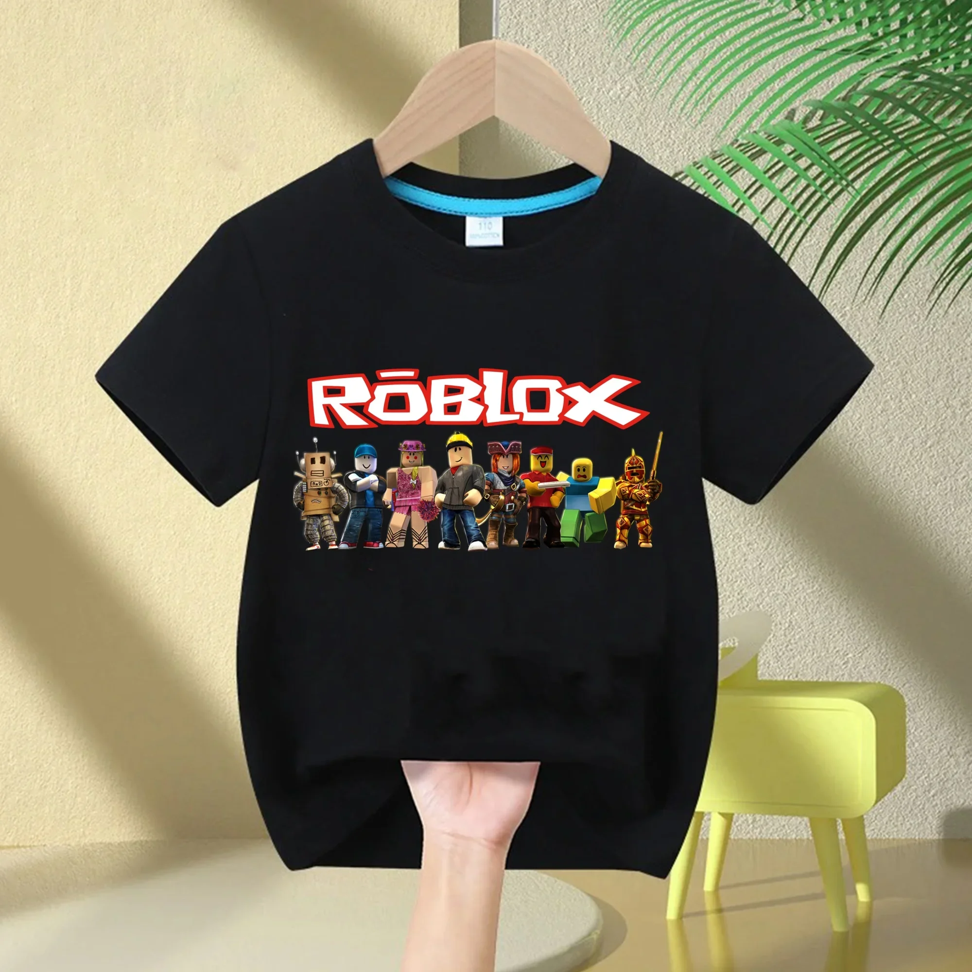 Roblox 2026 Kinder-T-Shirt aus 100 % Baumwolle – Kurzarm-T-Shirt mit Rundhalsausschnitt und Cartoon-Print für Jungen, lässiges und bequemes Oberteil für Mädchen
