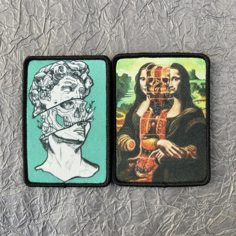 Insignia de moral en capas de Mona Lisa, parche impreso de Estatua de David en ropa, parches tácticos militares con gancho y bucle, pegatina para mochila
