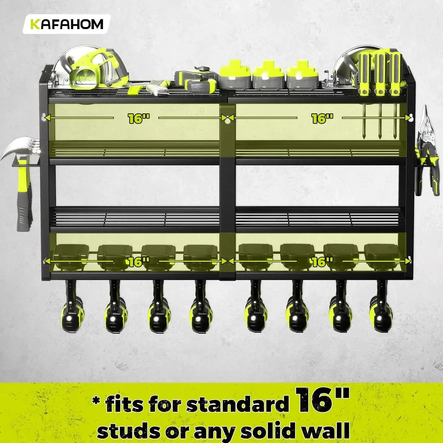 Imagem -02 - Heavy Duty Metal Power Tool Rack de Armazenamento Organizador de Ferramentas de Garagem Suporte de Parede Camadas