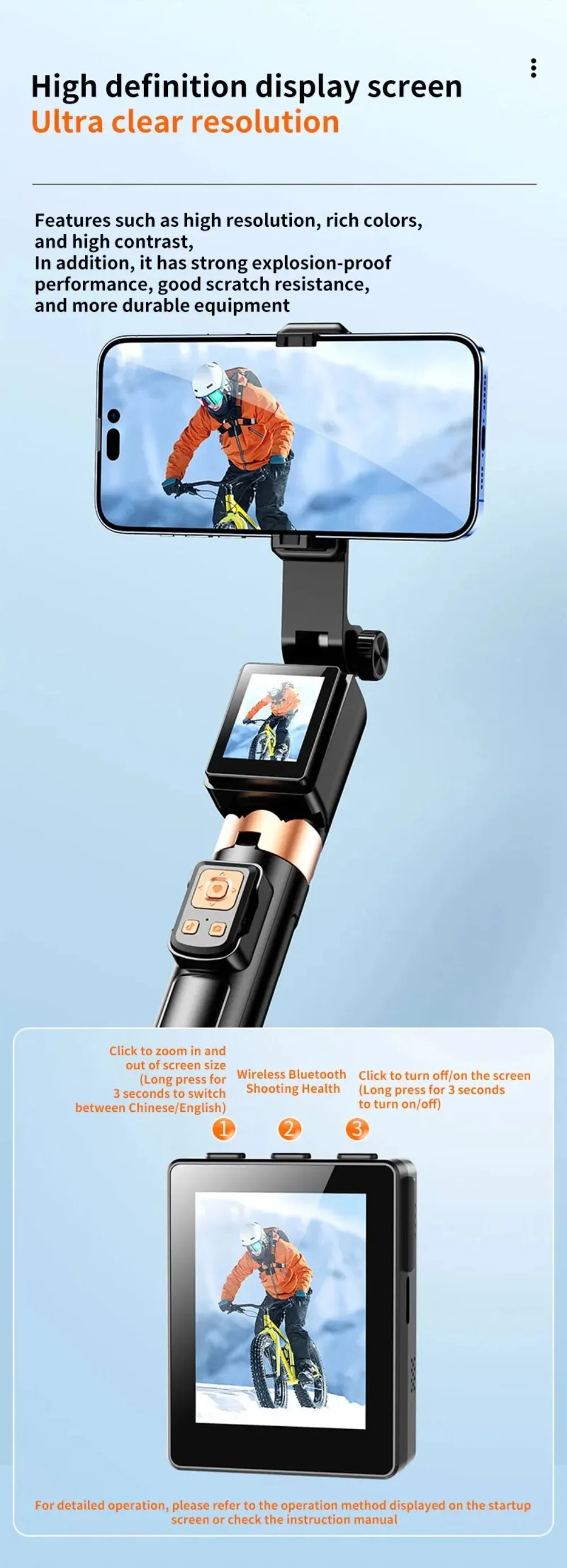 Treppiede portatile estensibile, design leggero, base stabile, bastone per selfie, rotazione a 360°, altezza regolabile, telecomando._voghion.com