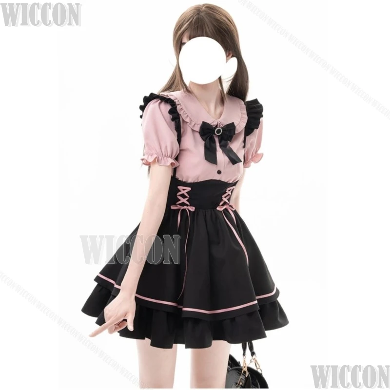 In Stock Jirai Kei Overall Dress Japanese Lolita Mine Style Pinafore Skirt Pink Kawaii y2k Kawai Sweet Bow Girly Belt Customized