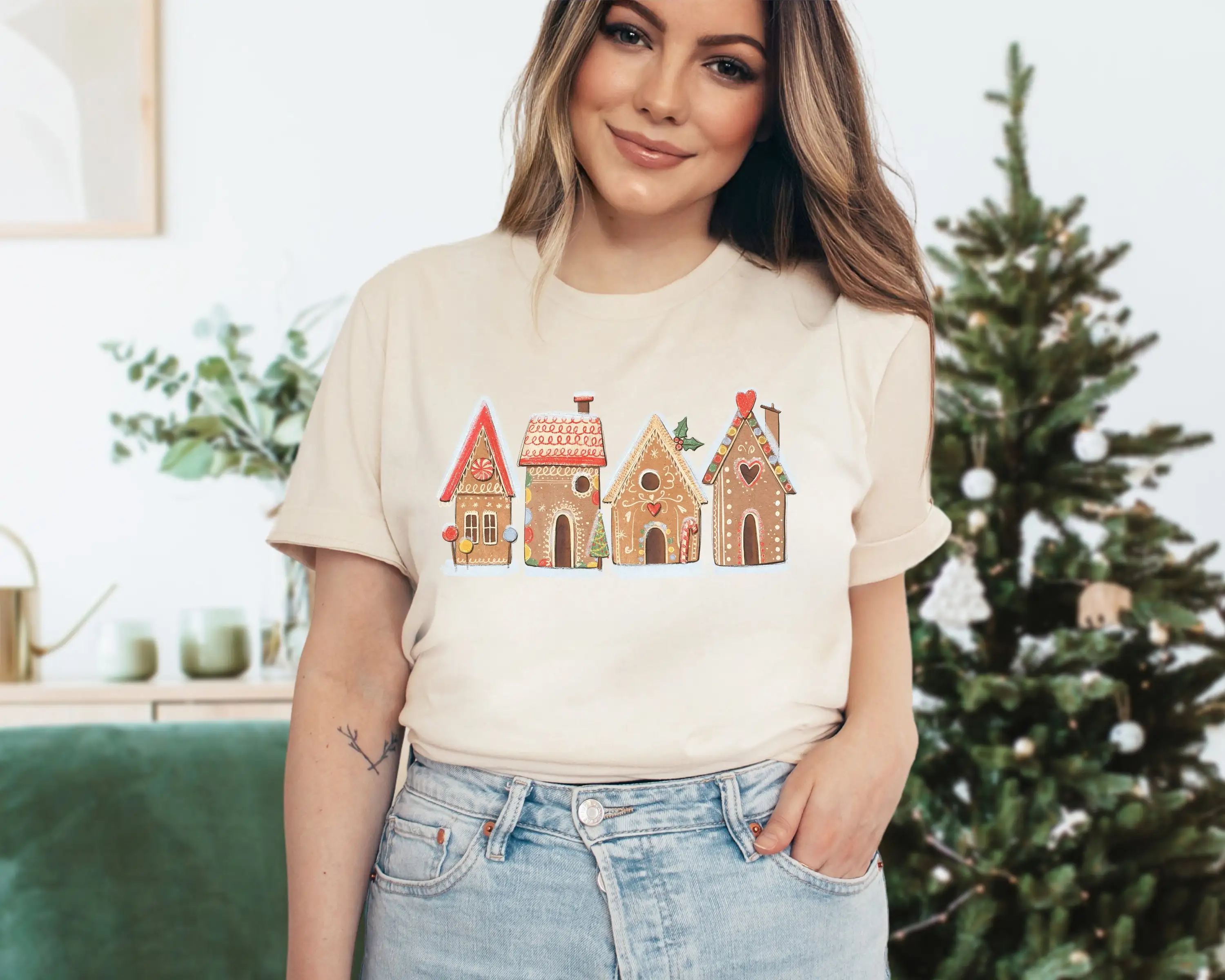 Gingerbread House T Shirt Cookie Holly Jolly Christmas Mistletoe Retro Jingle Bells Cute Xmas