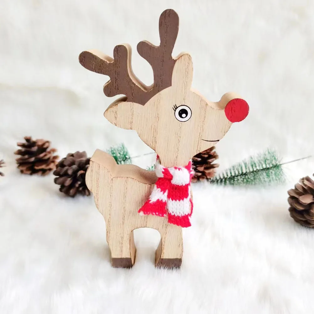 

2Pcs Christmas Wood Deer Ornaments Decorative Xmas Table Centerpiece Christmas Party Decoration Home Holiday Adornment