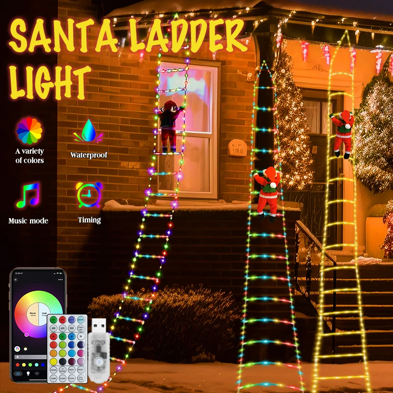 Luz de escalera de Navidad con Control de aplicación de Papá Noel, cadena de luz Led para interior y exterior, decoración colgante para jardín, árbol de Navidad, lámpara de vacaciones