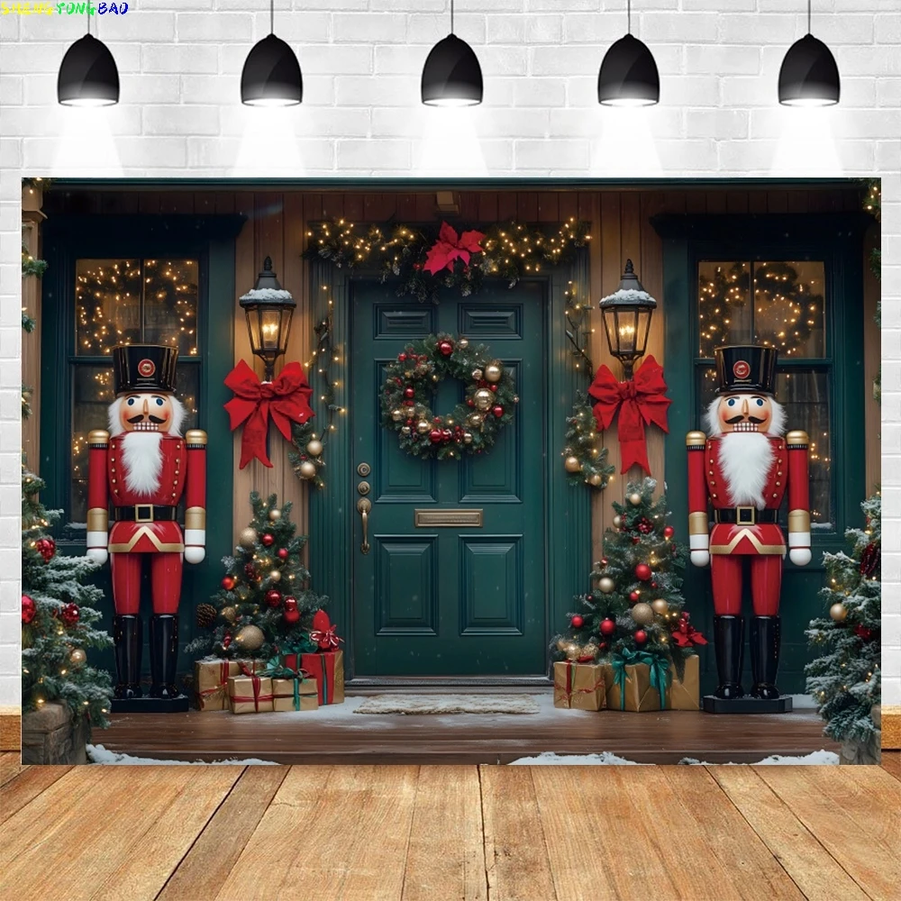 

Merry Christmas Backdrops Santa Toy Soldiers Decor Family Kids Portrait Nutcracker Doll Photography Background for Photobooth