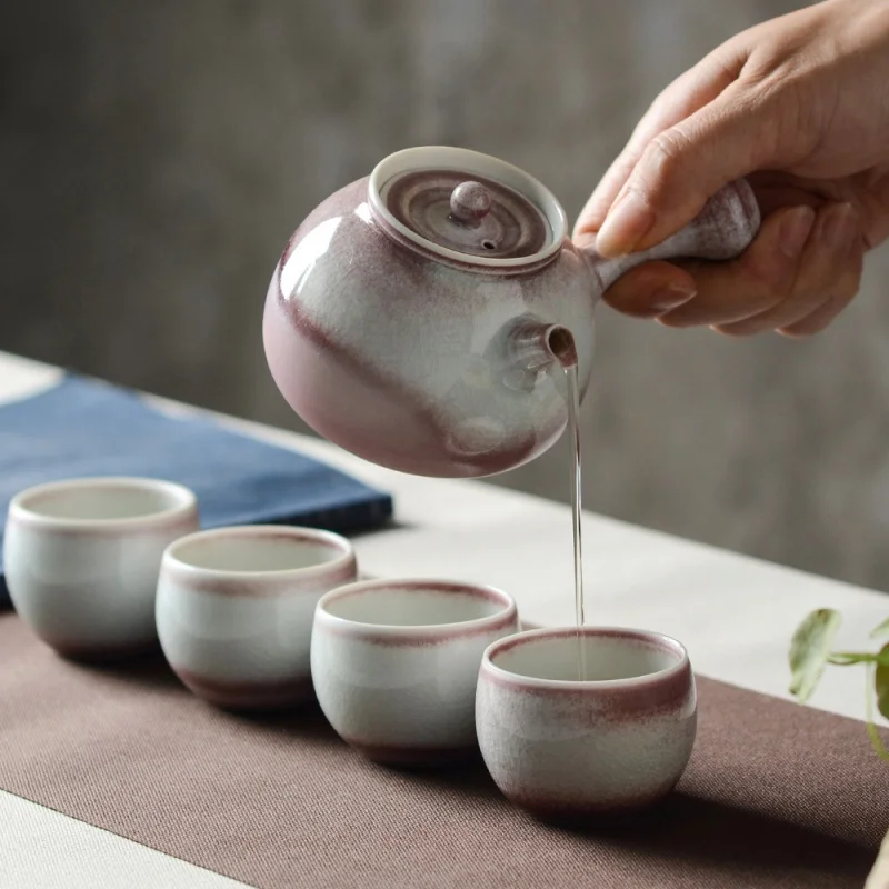 Xihong Kiln Change Gracked Glaze Side Handle Pot Porcelain Kung Fu Tea Set Single Teapot Japanese Household Handmade Ball Hole F