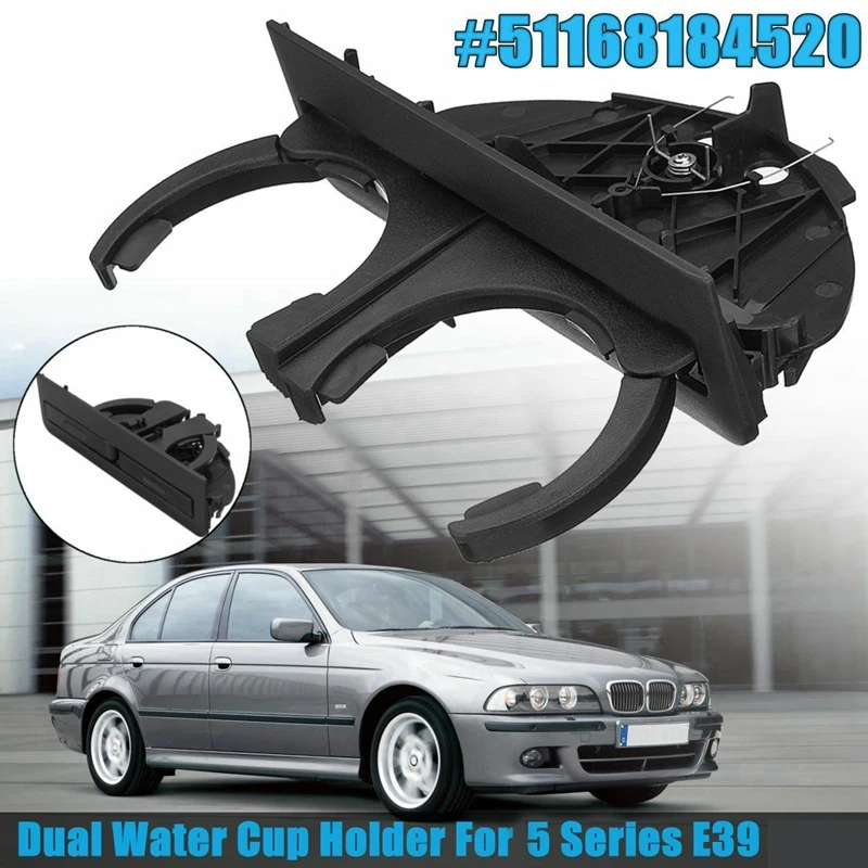 Black Rear Dual Drink Cup Holder For-BMW 525I 528I 530I 540I 5 Series E39 Retractable 51168184520