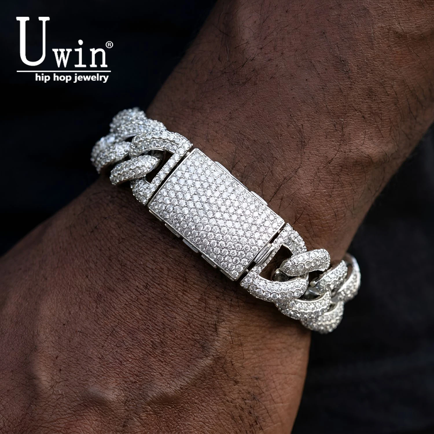 Uwin 18mm Iced Out Thick Heavy Miami Cuban Link Chain Necklace for Men Full Paved AAAAA+ Zircon Bracelet Hip Hop Rapper Jewelry
