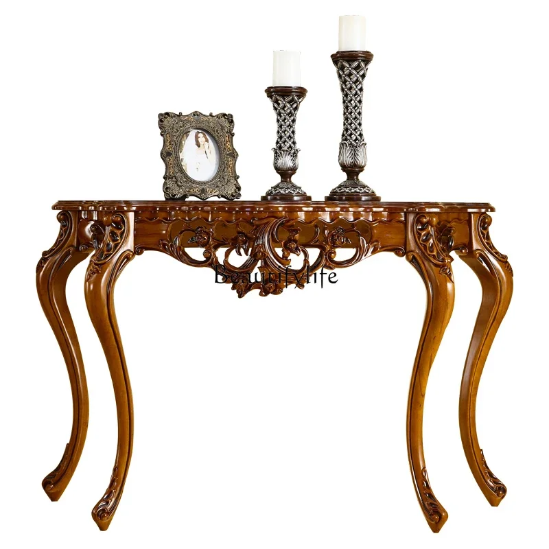 European entrance platform, solid wood table, American solid wood carving flower semicircle