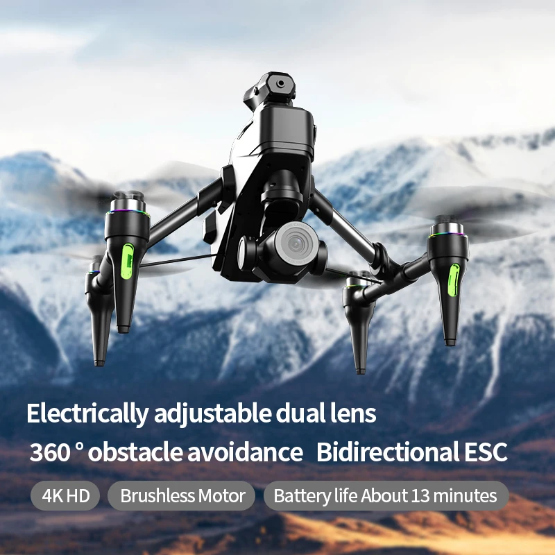 H34 RC Drone 4K HD Dual Camera Professional with Light Wifi FPV Foldable Obstacle Avoidance Optical Flow RC Quadcopter Toys Gift