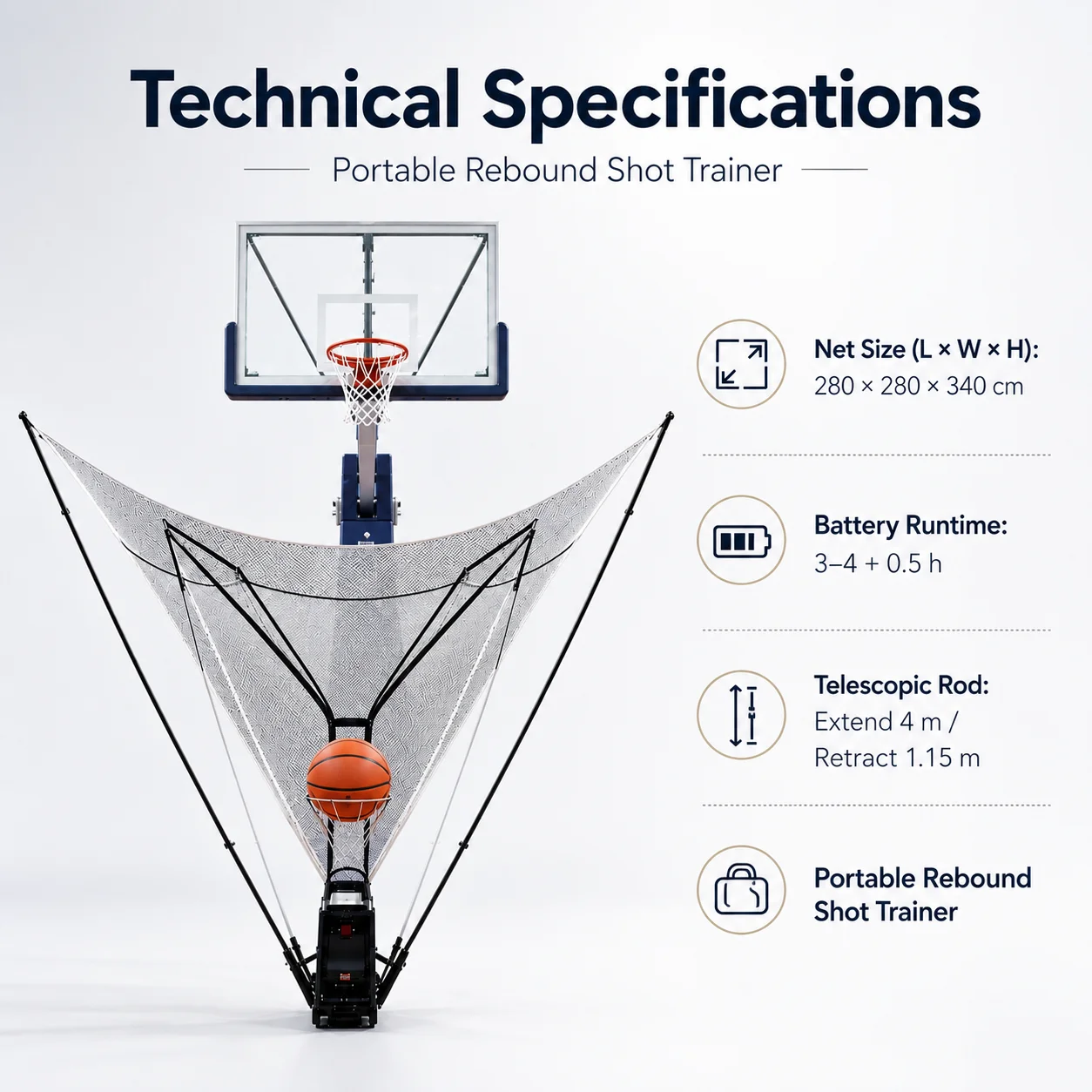 Professional Adjustable Basketball Rebounder Net Passing Return Training Accessory