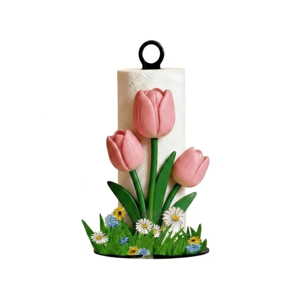 2D Flat Floral Paper Towel Holder Animal Flower Pattern Cook Character Kitchen Napkin Stand Rotating Acrylic Art Paper Rack