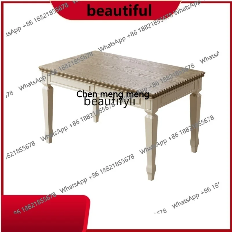 

American dining table, simple Mediterranean table, four chairs, all solid wood square table, small household dining table H