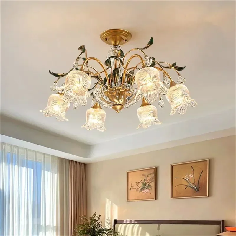 French Retro Living Room Pendant Lamp Transparent Glass Crystal Luxury Chandelier Designer High-rise Mid-range Restaurant Light
