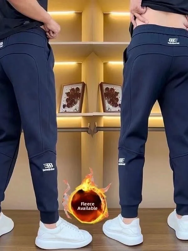 Men's Fleece Lined Casual Sports Pants Loose Fit Elastic Waist Long Trousers Embroidered Sweatpants Autumn Winter Fashion Brand