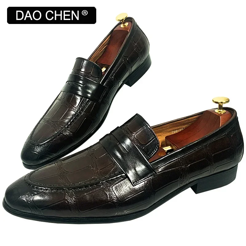 DAOCHEN BRAND MEN\'S LOAFERS SHOES BLACK COFFEE BROWN SLIP ON PENNY LOAFERS OFFICE WEDDING BANQUE CASUAL DRESS MAN SHOES