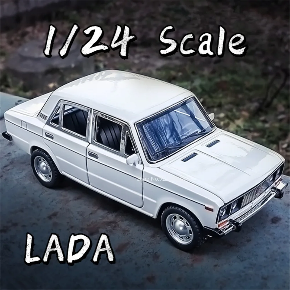 

1/24 Scale LADA Toy Car Model Alloy Diecast 6 Doors Opened Pull Back Sound Light Scale Model Car Toys for Boys Collectible Gifts