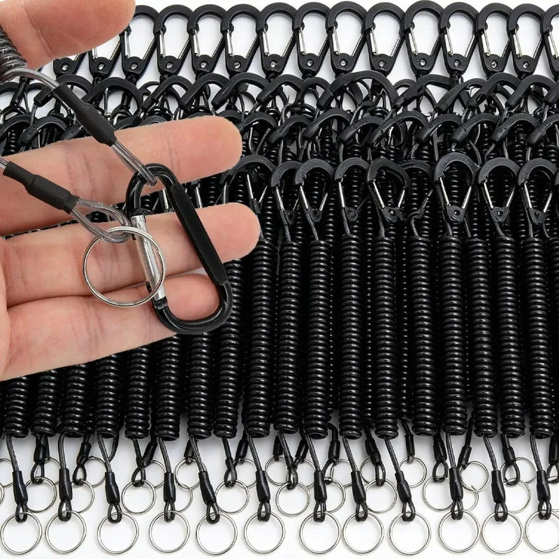 Anti-lost Rope Keychains Retractable with Keyring Carabiner Spring Fishing Pliers Safety Lanyard Spiral Hanging Ring Buckle