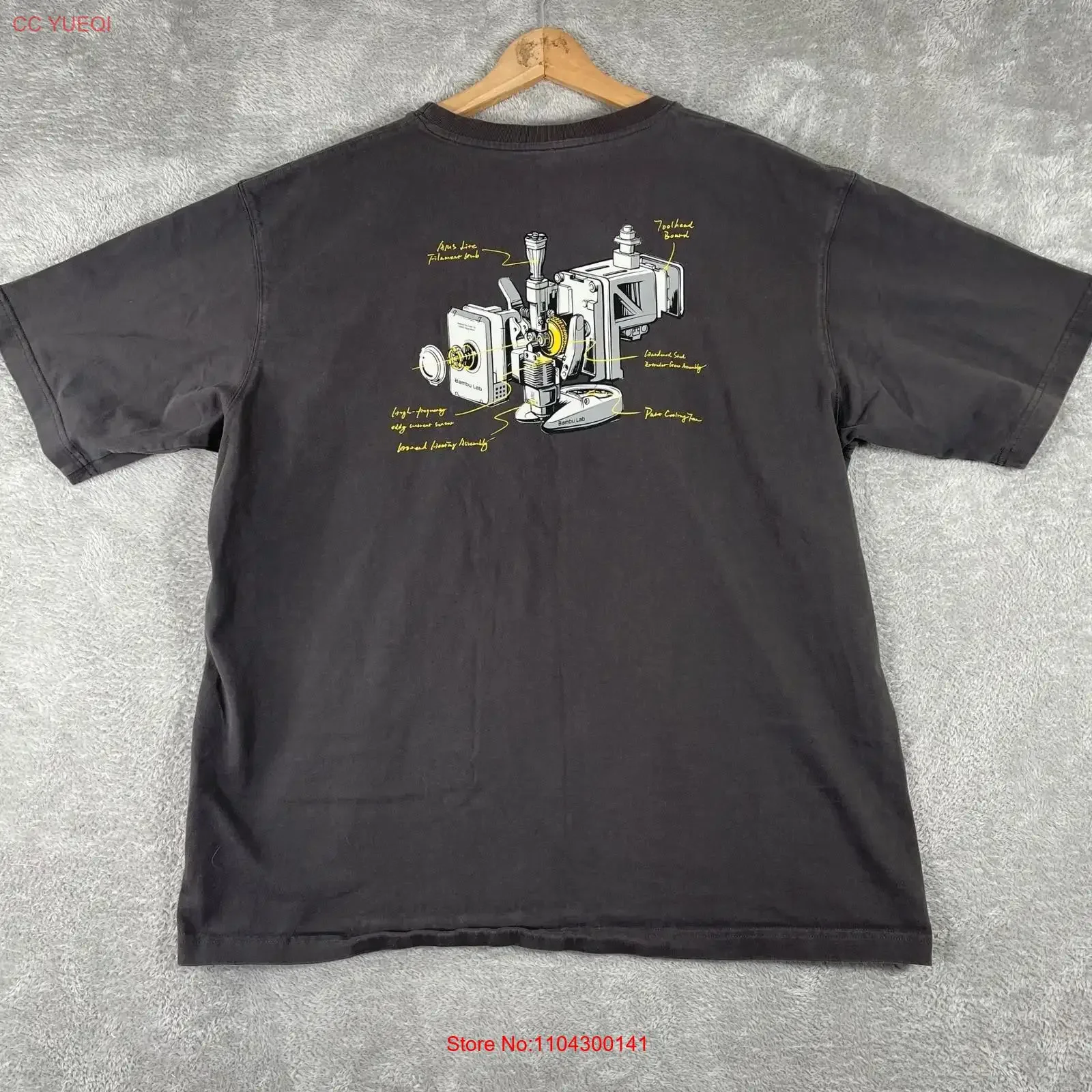 Bambu Lab 3D Printer T Shirt Mens 2XL Black Tech Diagram Print Promo vintage Washed fashion graphic Slightly Casual Soft homme