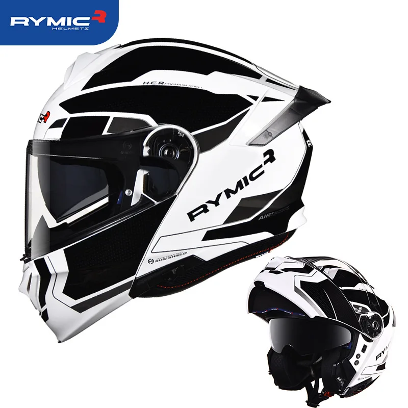 

RYMIC Motorcycle Helmet Flip Up Helmet Double Lens Capacete Motocross DOT ECE Certification Casco Racing Anti-Glare Colored Lens